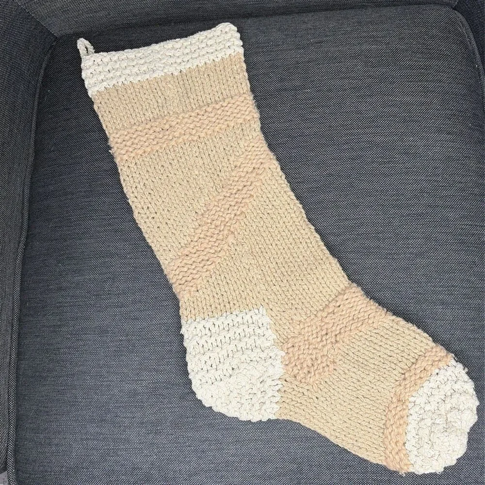 J Jill Hand Knit Christmas Stocking Cottagecore Natural Beige Ivory